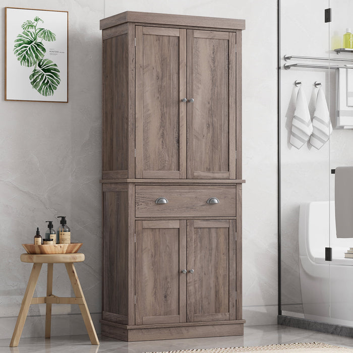 Homfa 72.4" Tall Bathroom Storage Cabinet with Drawer, 4 Door Modern Freestanding Floor Cabinet, Brown