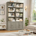 Homfa 72.8'' Tall Double Wide Cube Bookcase, 4-Tier 4 Doors Wood Display Bookshelves for Living Room Home Office, Gray