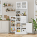 Homfa 72¡±H Pantry with Frosted Glass Doors, Buffet Hutch Cabinet with Shelves and Drawers for Kitchen Dining Room, White