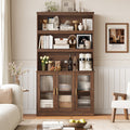 Homfa 73" Tall 3-tier Bookcase, 2 Cabinets with Glass Doors, Counter Top with Cable Holes for Home Office Kitchen, Dark Oak