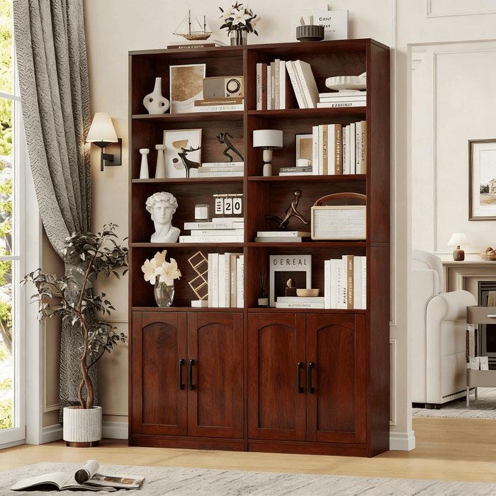 Homfa 73″ Tall Bookcases with Doors, 8 Cubes 6-Tier Double Row Bookshelf, Bookcase for Living Room Home Office, Cherry Red