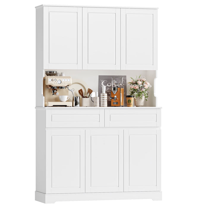 Homfa 73.8¡±H Pantry Cabinet with 6 Doors and 2 Drawers, Microwave Stand Storage Cabinet with Grooved Handles and Adjustable Shelf for Kitchen Dining Room, White