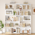 Homfa 73.8¡± Tall Bookshelf with Glass Door, 5 Tier Reversible Corner Bookcase with Storage for Living Room Home Office Study, White