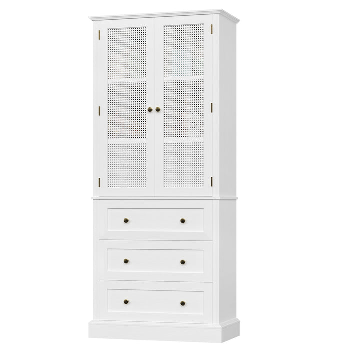 Homfa 73''Kitchen Storage Cabinet with Rattan Doors & Adjustable Shelves
