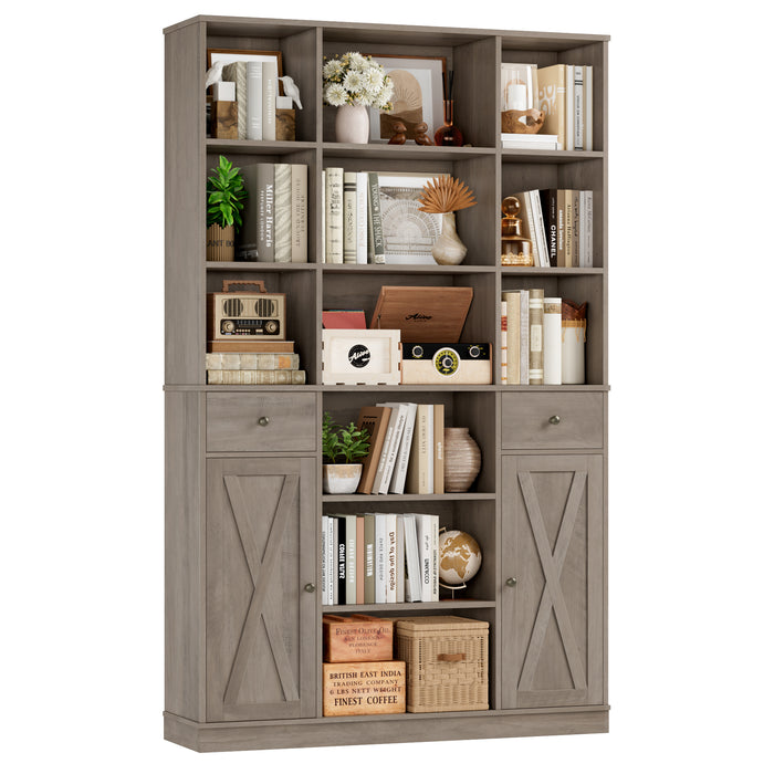 Homfa 74.2" Tall Bookcases with 2 Drawers & Adjustable Book Shelf, 6 Tier Wooden Display Bookshelf Storage for Living Room Home Office, Gray