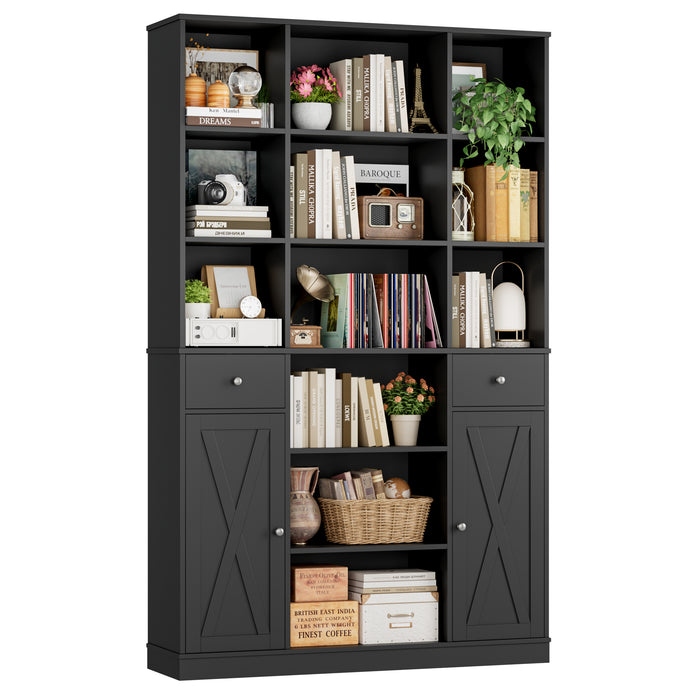 Homfa 74.2" Tall Bookcases with 2 Drawers & Adjustable Book Shelf, 6 Tier Wooden Display Bookshelf Storage for Living Room Home Office, Black
