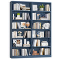 Homfa 74.3¡± Double Wide 6-Tier Bookcase, Extra Large Wooden Freestanding Display Bookshelf for Home Office Living Room, Blue