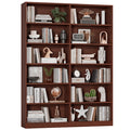 Homfa 74.3" Double Wide 6-Tier Bookcase, Extra Large Wooden Freestanding Display Bookshelf for Home Office Living Room, Cherry Wood Color