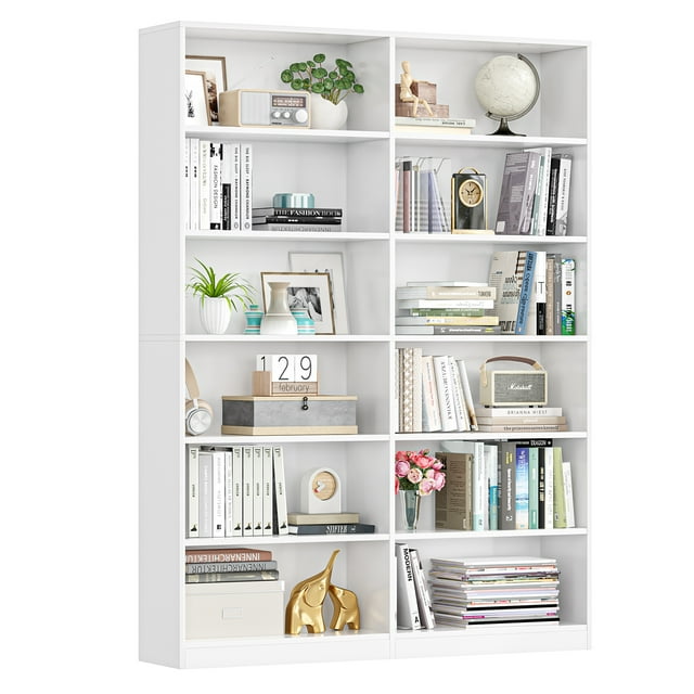 Homfa 74.3¡®¡¯ Double Wide 6-Tier Bookcase, Large Wood Display Bookcase for Home Office, White