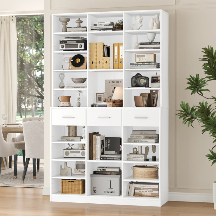Homfa 75-Inch Tall Bookcase with 3 Drawers and Open Shelves, Wooden Bookshelf Storage Organizer for Living Room, Study, Home Office, White