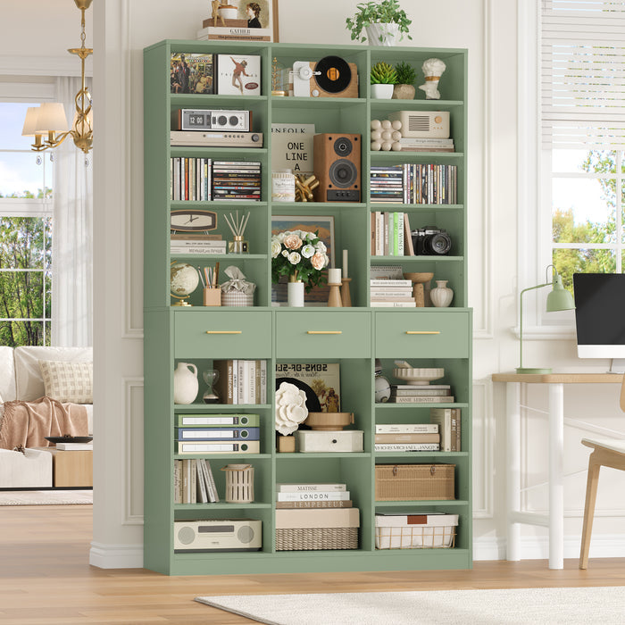 Homfa 75'' Tall Bookcase with Adjustable Shelves, 3 Drawers Display Bookshelf For Living Room, Home Office, Green