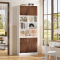 Homfa 75" Tall Bookcase with Doors & Adjustable Shelf, 3-Tier Cube Bookcase with Storage, Wood Farmhouse Display Cube Bookcase for Living Room Office, White