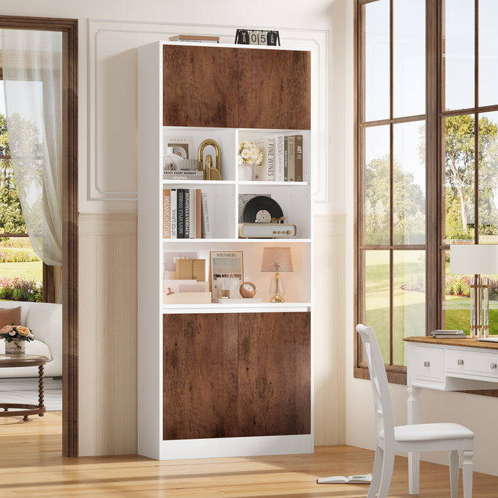 Homfa 75" Tall Bookcase with Doors & Adjustable Shelf, 3-Tier Cube Bookcase with Storage, Wood Farmhouse Display Cube Bookcase for Living Room Office, White