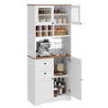 Homfa 75.2'' Kitchen Pantry Storage Cabinet with Wine Rack & Adjustable Shelf, 2 Drawer Modern Farmhouse Buffet with Glass Door for Dining Room Living Room, White