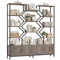 Homfa 76.4¡±H Triple Wide Industrial Bookshelf with 4 Cabinets, Metal Frame Open Display Shelves for Living Room Home Office, Brown