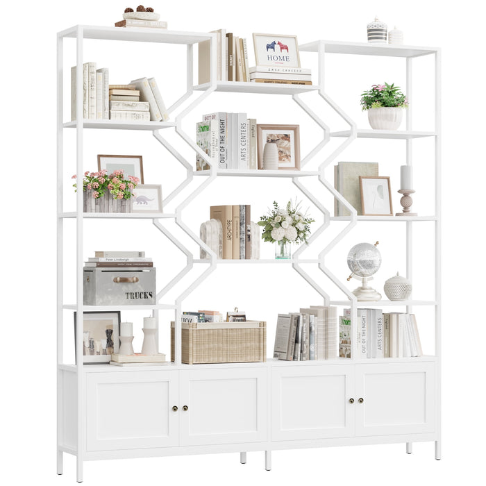 Homfa 76.4¡±H Triple Wide Modern Bookshelf with 4 Cabinets, Metal Frame Open Display Shelves for Living Room Home Office, White