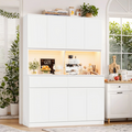 Homfa 8-Door Pantry Cabinet with 2 Drawers, LED Hutch Cabinet Adjustable Shelves for Kitchen Dinning Room, White & Gray