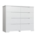 Homfa 8 Drawer Double Dresser with Grooved Handles for Bedroom, Wooden Modern Chest of Drawers with Moisture-Proof Base for Hallways, Drawers Dresser with Stable Trapezoid Structure, White