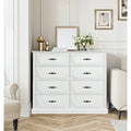 Homfa 8 Drawer Double White Dresser for Bedroom, 47'' W Retro Wood Storage Cabinet Chest for Living Room