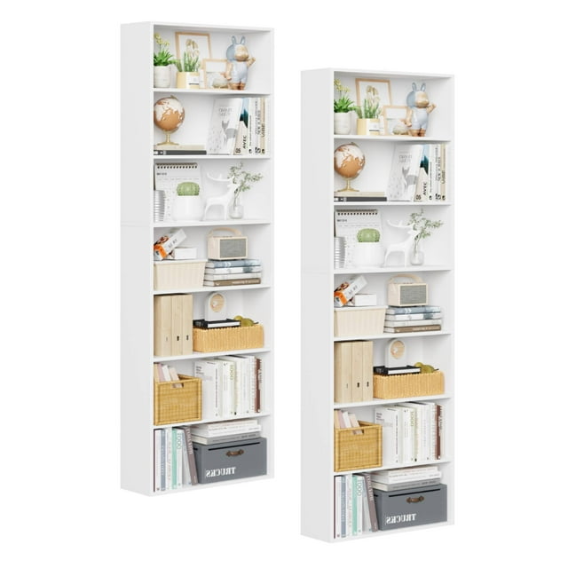 Homfa 82" Tall Bookcases Set of 2, Freestanding Display Storage Shelves, 7-Tier Open Bookshelf for Home Office Living Room Bedroom, White