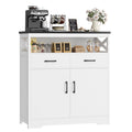 Homfa Accent Cabinet with 2 Drawers, 2-Door Storage Cabinet with Hutch for Living Room, Black & White