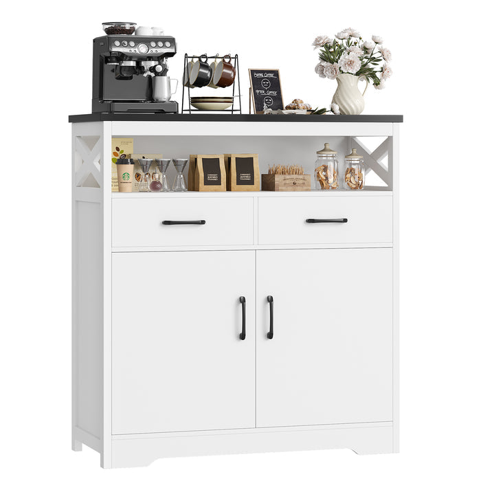 Homfa Accent Cabinet with 2 Drawers, 2-Door Storage Cabinet with Hutch for Living Room, Black & White