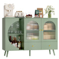 Homfa Bar Cabinet with Glass Cup Holders, Modern Sideboard with 2 Drawers for Living Kitchen Entryway, Green