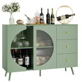Homfa Bar Cabinet with Semi-Open Door, Modern Wine Cabinet Buffet with Glass Cup Holders, Sideboard and Buffet Cabinet with 3 Drawers for Living Kitchen Entryway, Green