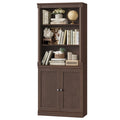 Homfa Bark Grain Bookcase with 2 Doors and Roman Pillars, 71.3 H File Cabinet with Adjustable Shelf, 5-Tier Bookshelf for Study Home Office, Reddish-Brown