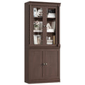 Homfa Bark Grain Bookcase with Tempered Glass Doors and Roman Pillars, 71.3 H File Cabinet with Adjustable Shelf, 5-Tier Bookshelf for Study Home Office, Reddish-Brown
