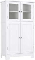 Homfa Bathroom Floor Storage Cabinet, Wood Linen Cabinet with Doors and Adjustable Shelf, Kitchen Cupboard, Free Standing Organizer for Living Room Entryway Home Office, White