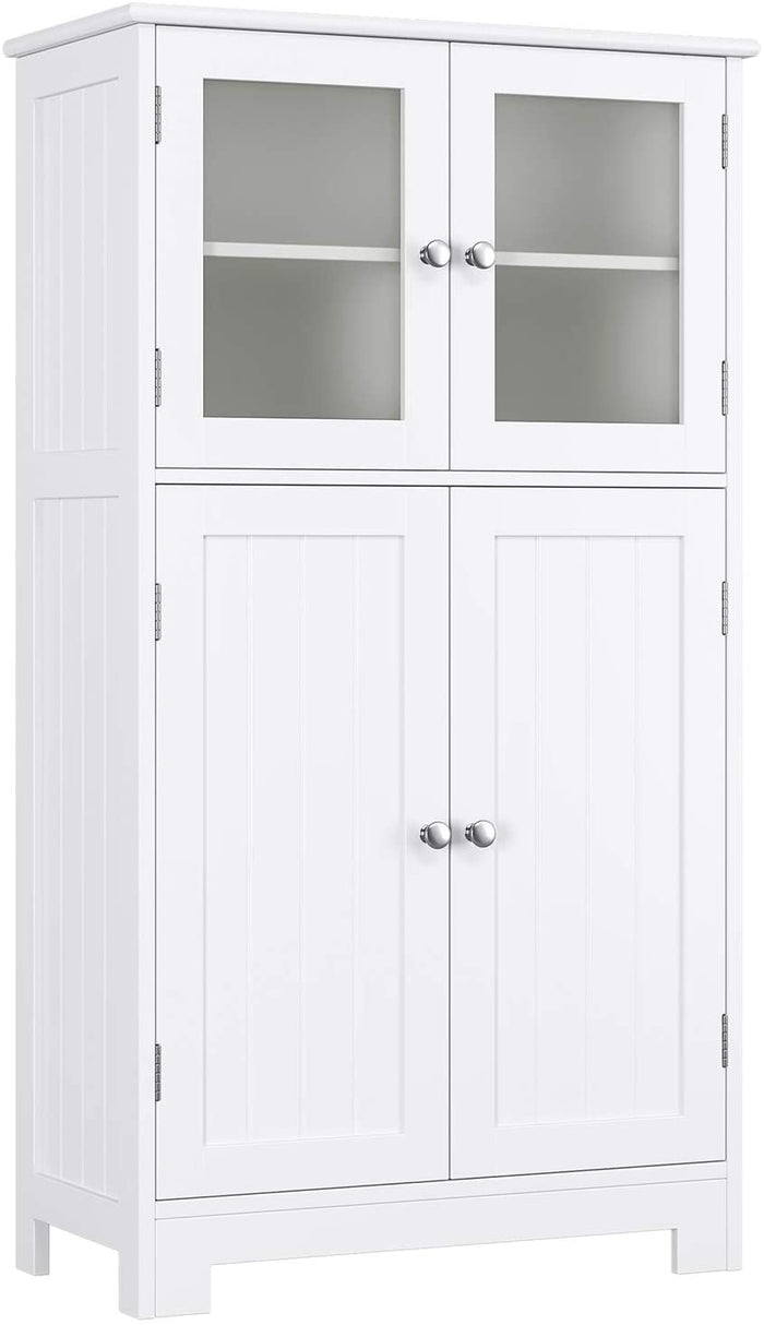 Homfa Bathroom Floor Storage Cabinet, Wood Linen Cabinet with Doors and Adjustable Shelf, Kitchen Cupboard, Free Standing Organizer for Living Room Entryway Home Office, White
