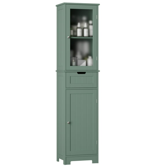 Homfa Bathroom Storage Cabinet, Linen Cabinet, Narrow Tall Cabinet Storage Tower with Door and Drawer, Green