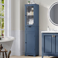 Homfa Bathroom Storage Cabinet, Linen Cabinet, Narrow Tall Cabinet Storage Tower with Door and Drawer, Blue