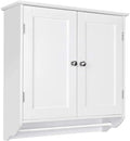Homfa Bathroom Wall Cabinet,  Over The Toilet Storage Cabinet with Double Door Cupboard and Adjustable Shelf and Towels Bar, White