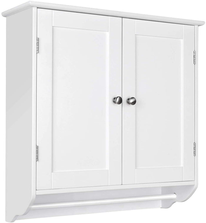 Homfa Bathroom Wall Cabinet,  Over The Toilet Storage Cabinet with Double Door Cupboard and Adjustable Shelf and Towels Bar, White