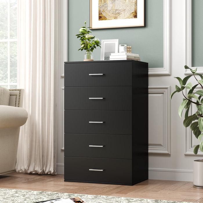 Homfa Black 5 Drawer Dresser, Chest of Drawers for Bedroom, Modern Wood Storage Cabinet for Living Room