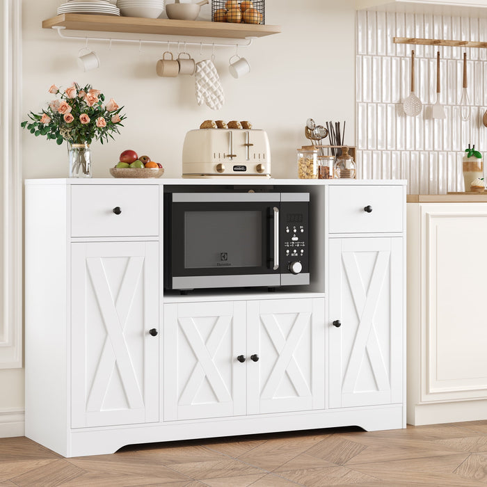 Homfa Buffet Cabinet Sideboard with Charging Station, Microwave Stand Kitchen Dining Room, White