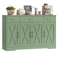 Homfa Buffet Cabinet with 3 Drawers and 4 Doors, 55.1" W Kitchen Sideboard Storage Cabinet with Adjustable Shelves, Farmhouse Coffee Bar Cabinet for Dining Room, Green