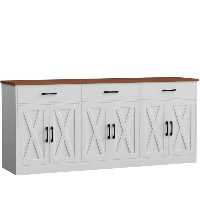 Homfa Buffet Cabinet with 3 Drawers and 6 Doors, 70.8" W Kitchen Sideboard Storage Cabinet, Farmhouse Coffee Bar Cabinet for Dining Room, Green