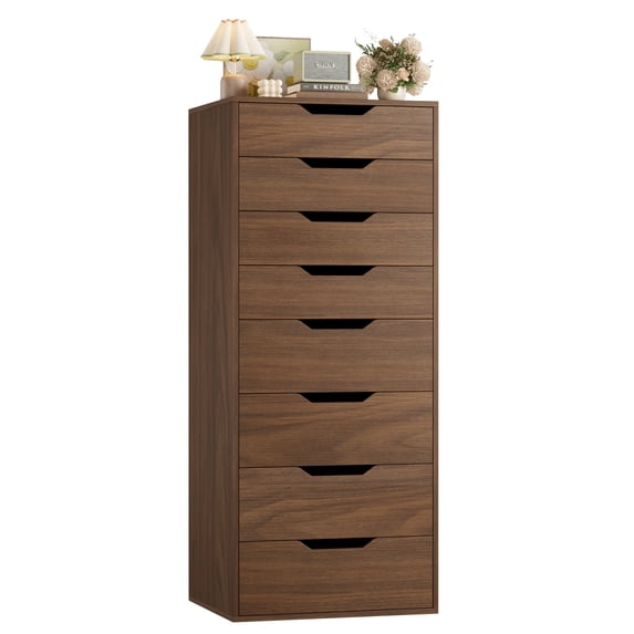 Homfa Compact 8 Drawer Bedroom Dresser for Small Spaces, Wood Tall Chest of Drawer, Walnut