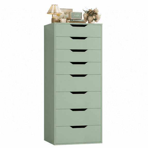 Homfa Compact 8 Drawer Bedroom Dresser for Small Spaces, Wood Tall Chest of Drawer, Green