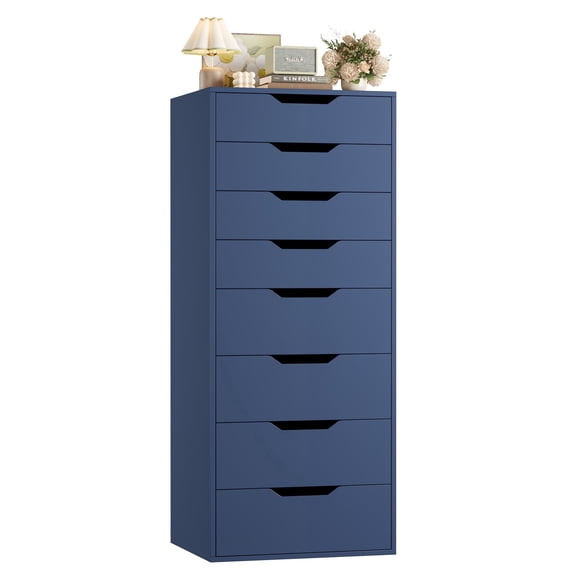 Homfa Compact 8 Drawer Bedroom Dresser for Small Spaces, Wood Tall Chest of Drawer, Blue