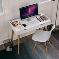 Homfa Computer Desk with 2 Drawers, Oak Legs Writing Desk for Home Study Office, White