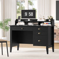 Homfa Computer Desk with 4 Drawers and Hutch Shelf, Executive Desk Home Office Desk Writing Sturdy PC Laptop Notebook Desk, Spacious Desktop Vintage Black