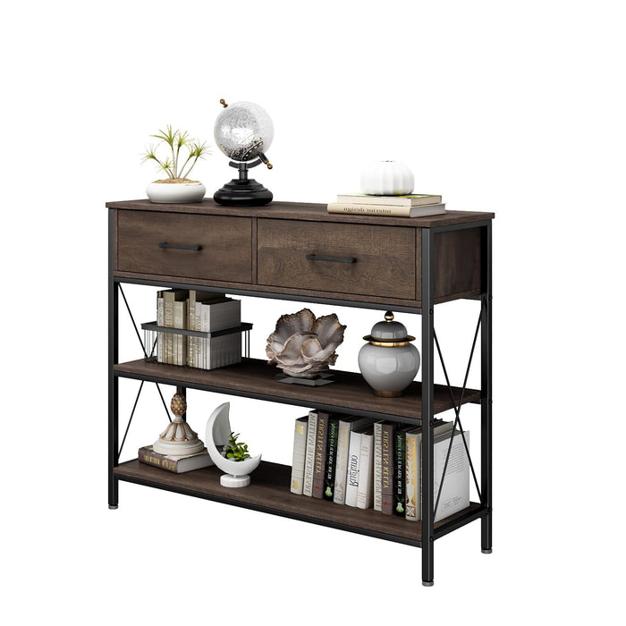 Homfa Console Table with Drawers, Entryway Table with Storage Shelves, 39.4'' Narrow Hallway Sofa Table for Living Room, Dark Brown
