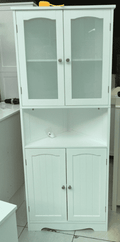 Homfa Corner Cabinet, Wood 4 Doors Linen Cabinet Cupboard for Bathroom, White