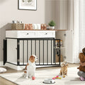 Homfa Dog Crate for Dogs, Indoor Aesthetic Puppy Kennel with Door, Modern Decorative Wood Metal Pet House Dog Cage, White
