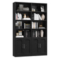 Homfa Double Row 4-tier Bookcases Floor Standing, 8 Display Storage Cubicles, 73 in Tall Bookcase with 4 Doors, for Home Office Living Room, Black