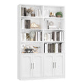 Homfa Double Row 4-tier Bookcases Floor Standing, 8 Display Storage Cubicles, 73 in Tall Bookcase with 4 Doors, for Home Office Living Room, White